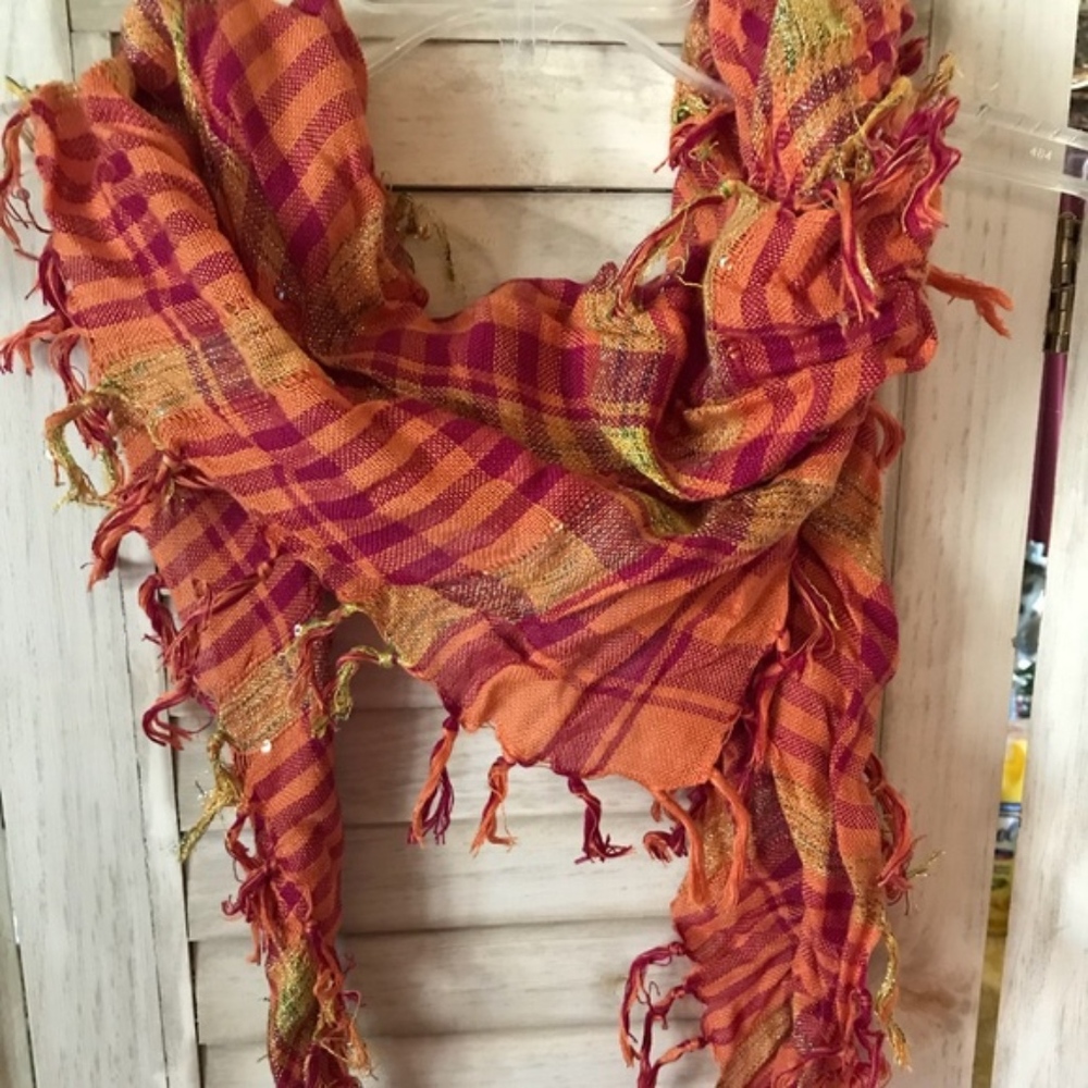 Red + Yellow + Orange Plaid Scarf